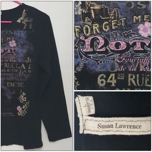 Susan Lawrence Forget me not Floral Top Black